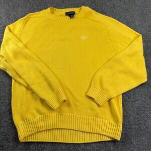 Lands End Sweater Medium Yellow Monogram Cotton Knit USA Mens